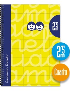 Cuaderno espiral 4º 80h 70g 25mm amarillo cuadrovia extradura